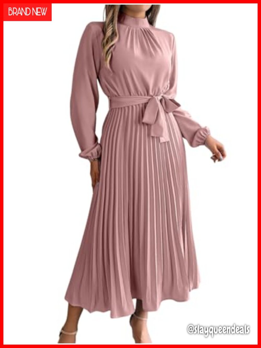 Pleated Long Sleeve Mock Neck Maxi Dress Formal Church Funeral